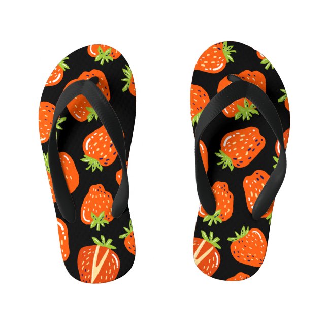 Strawberries Black: Vintage Seamless Texture Kid's Jandals (Footbed)