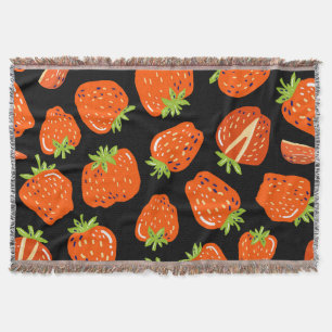 Strawberries Black: Vintage Seamless Texture Throw Blanket