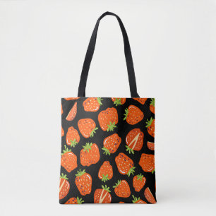 Strawberries Black: Vintage Seamless Texture Tote Bag