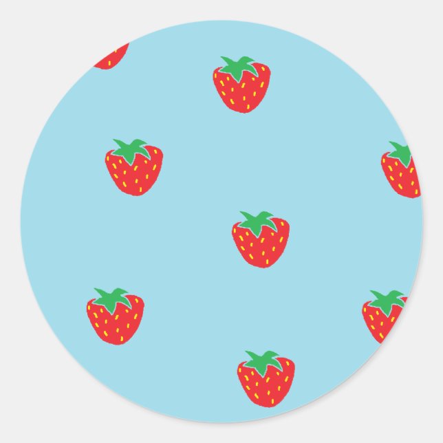 Strawberries Blue Classic Round Sticker (Front)
