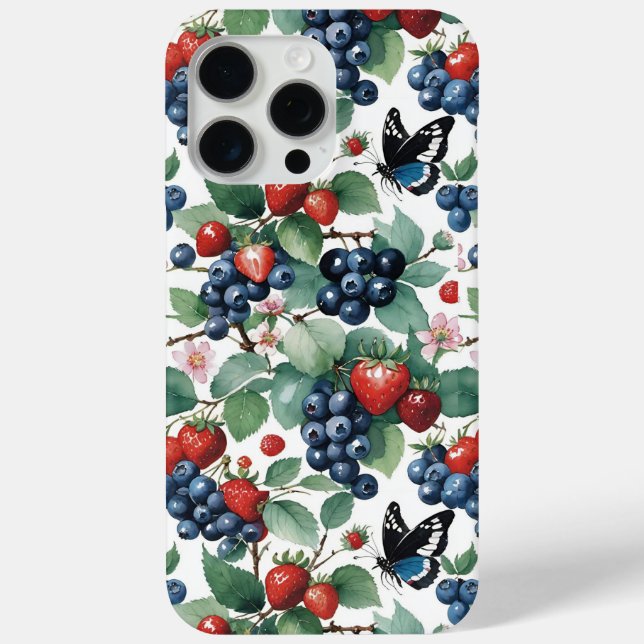 Strawberries Blueberries and Butterflies Floral Case-Mate iPhone Case (Back)