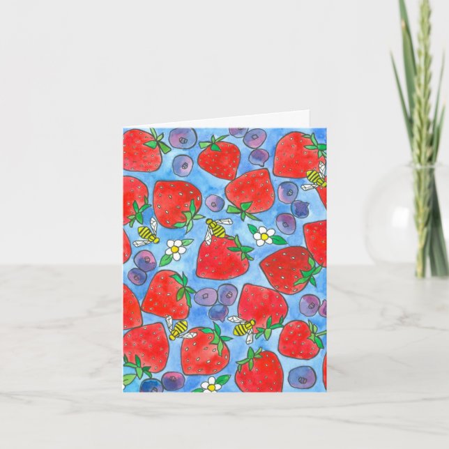 Strawberries Blueberries Bees Thank You Card (Front)