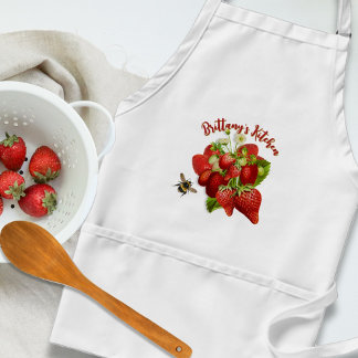 Strawberries Bumblebee White Bib Pockets Standard Apron