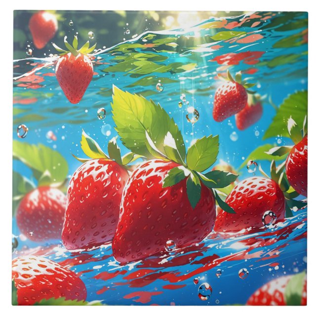 Strawberries Ceramic Tile (Front)