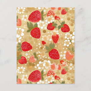 Strawberries Chiyogami Postcard
