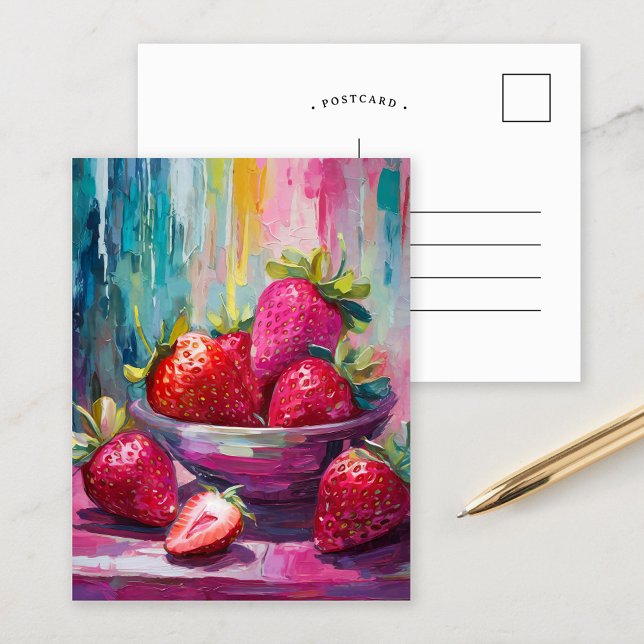 Strawberries Colourful Modern Abstract Painting Postcard (Creator Uploaded)