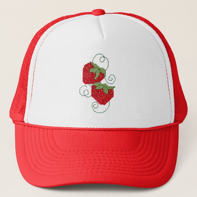 Strawberries Cross Stitch Trucker Hat (Front)