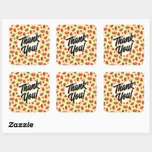 Strawberries & Daisies Watercolor Thank You Square Sticker