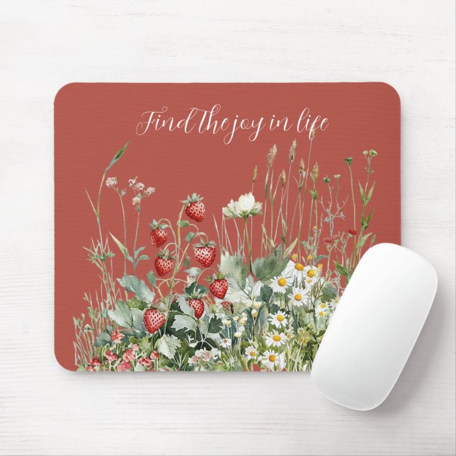 Strawberries Daisy Flowers Mouse Pad (With Mouse)