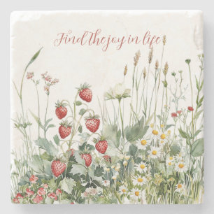 Strawberries Daisy Flowers Stone Coaster