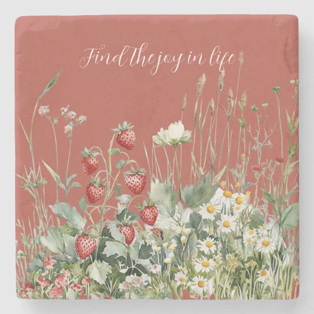Strawberries Daisy Flowers Stone Coaster (Front)