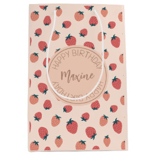 Strawberries, Florals and Abstract Pattern Theme Medium Gift Bag