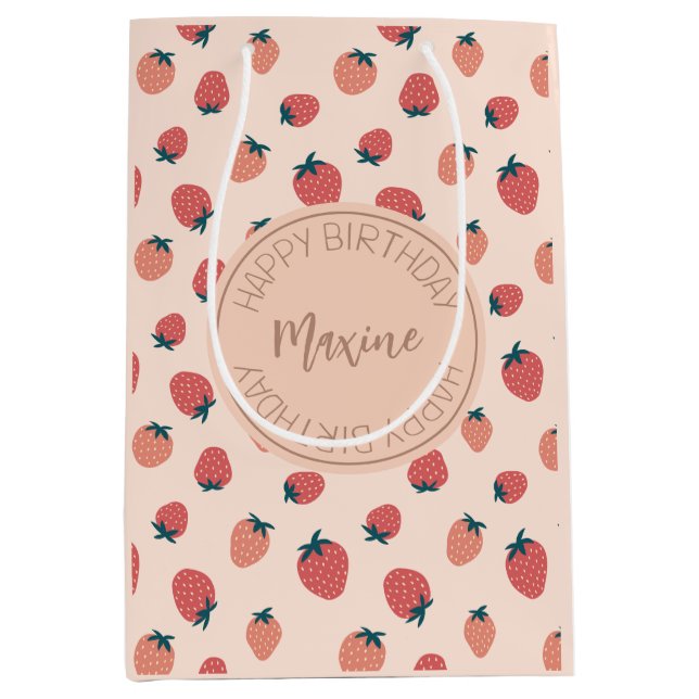 Strawberries, Florals and Abstract Pattern Theme  Medium Gift Bag (Front)