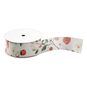 Strawberries Flowers Birthday Grosgrain Ribbon
