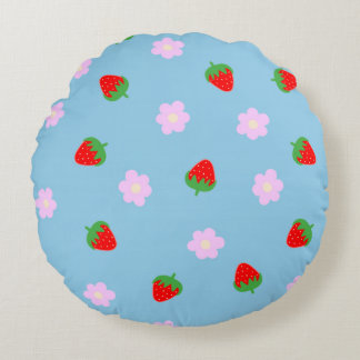 Strawberries & Flowers Round Cushion