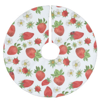 Strawberries Flowers: Watercolor Seamless Art Brushed Polyester Tree Skirt