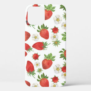 Strawberries Flowers: Watercolor Seamless Art iPhone 12 Case