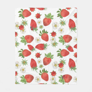 Strawberries Flowers: Watercolor Seamless Art Fleece Blanket
