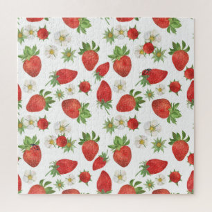 Strawberries Flowers: Watercolor Seamless Art Jigsaw Puzzle
