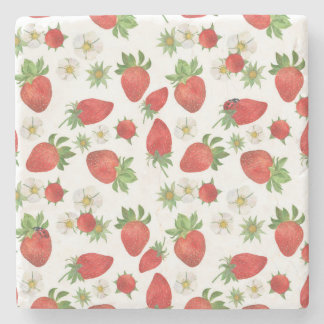 Strawberries Flowers: Watercolor Seamless Art Stone Coaster