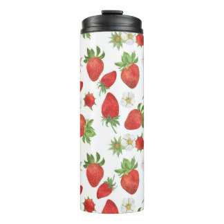 Strawberries Flowers: Watercolor Seamless Art Thermal Tumbler