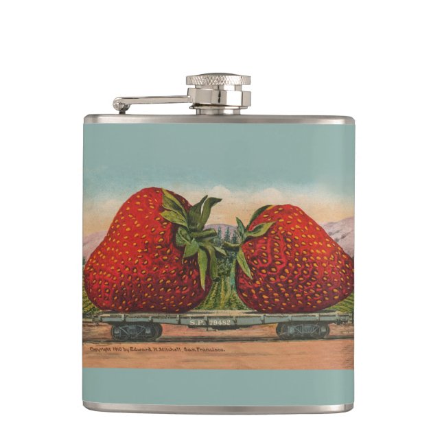 Strawberries Giant Antique Fruit Fun Hip Flask (Front)