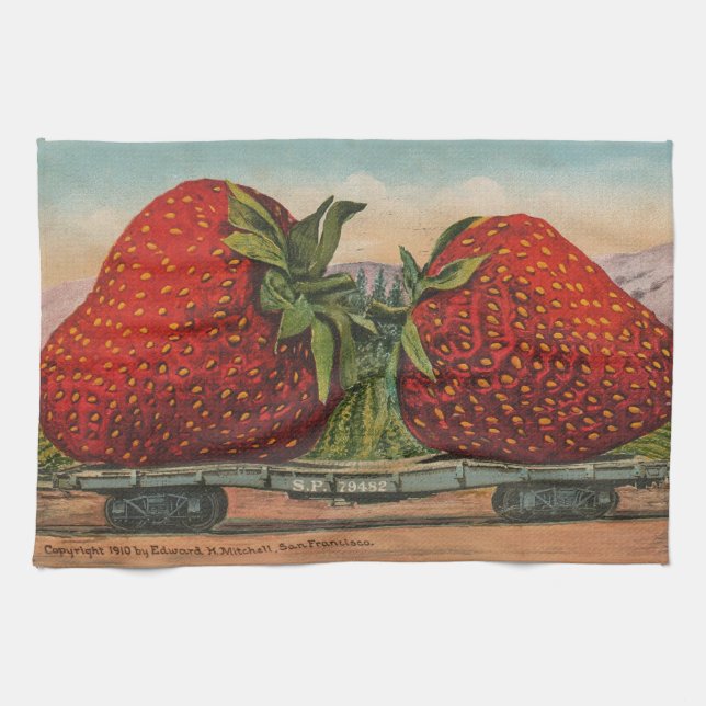 Strawberries Giant Antique Fruit Fun Tea Towel (Horizontal)