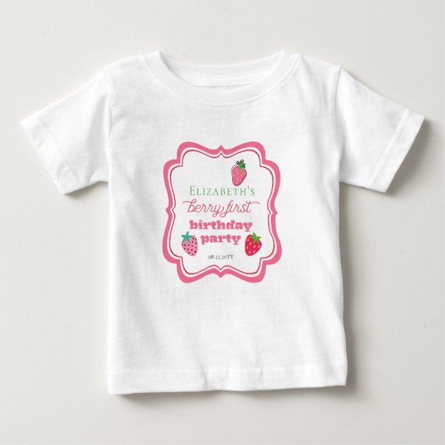 Strawberries Girl's Berry First Birthday Party Baby T-Shirt (Front)