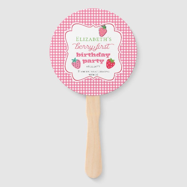 Strawberries Girl's Berry First Birthday Party Hand Fan (Front)