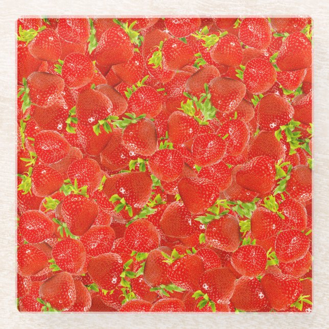 Strawberries Glass Coaster (Front)