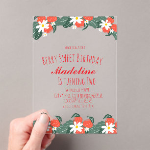 Strawberries Hand Drawn Berry Sweet Birthday  Acrylic Invitations