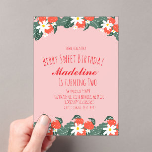 Strawberries Hand Drawn Berry Sweet Birthday  Acrylic Invitations