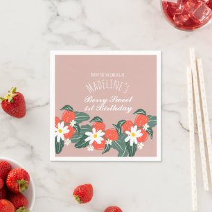 Strawberries Hand Drawn Botanical Birthday    Napkin