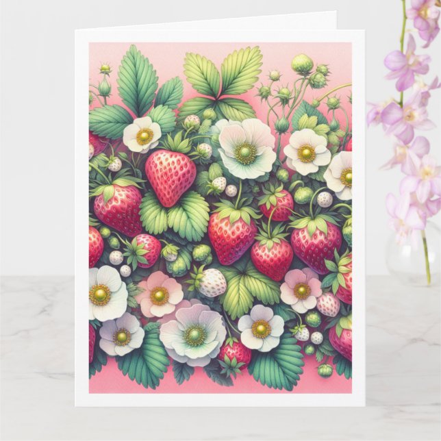 Strawberries Happy Birthday Add Your Text Greeting Card (Orchid)