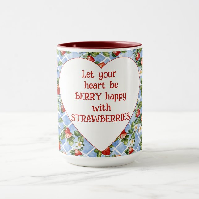 Strawberries Heart Be Happy  Mug (Center)
