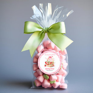 Strawberries hearts,pink bow Berry First Birthday Classic Round Sticker