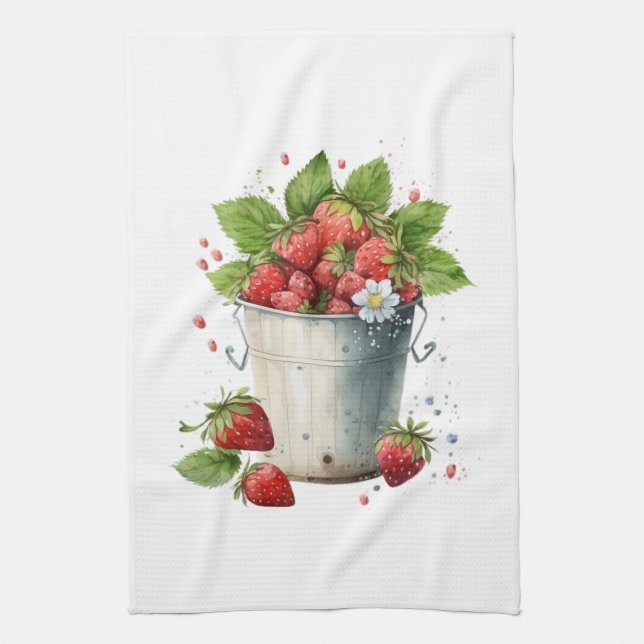 Strawberries in a Bucket Tea Towel (Vertical)
