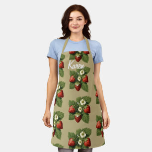 Strawberries  in beige -personalised apron