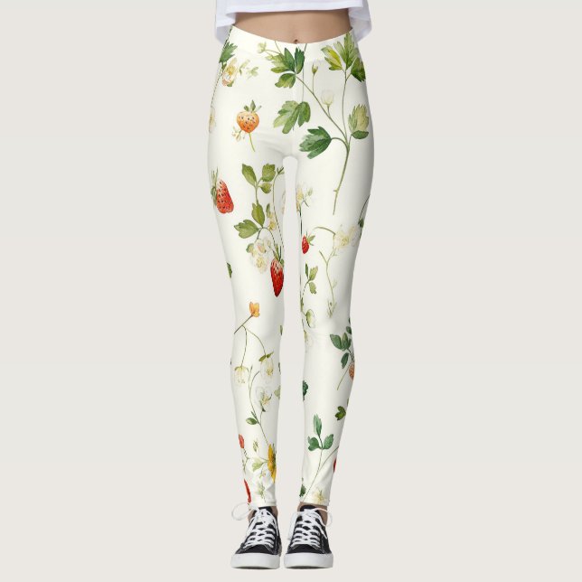Strawberries Leaves Garden Leggings (Front)