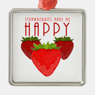 Strawberries Make Me Happy Cute Strawberry Holiday Metal Tree Decoration