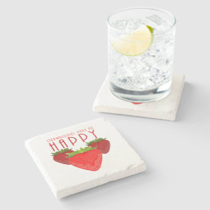 Strawberries Make Me Happy Cute Strawberry Kitchen Stone Coaster