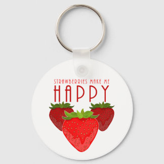 Strawberries Make Me Happy Cute Strawberry Quote Key Ring