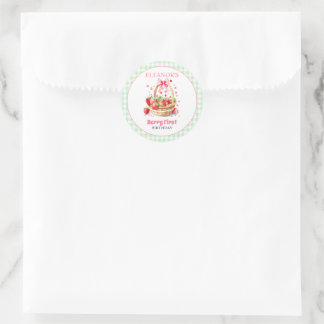 Strawberries mint green Berry First Birthday Classic Round Sticker
