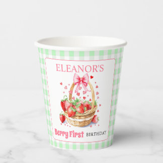 Strawberries mint green Berry First Birthday Pap Paper Cups