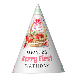 Strawberries mint green Berry First Birthday Party Hat