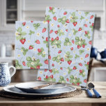 Strawberries n Bees Watercolor Blue Pin Stripes Tea Towel<br><div class="desc">Welcome the sweetness of summer into your kitchen with this beautifully watercolor painted pattern of strawberries with their leaves and flowers surrounded by honey bees over a light and medium pastel sky blue pin stripe pattern (we can create the background in any colour for you if you need it). Created...</div>
