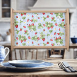 Strawberries n Bees Watercolor Pin Stripes Blue Serving Tray<br><div class="desc">Welcome the sweetness of summer into your home with this beautifully watercolor painted pattern of strawberries with their leaves and flowers surrounded by honey bees over a light and medium pastel sky blue pin stripe pattern (we can create the background in any colour for you if you need it). Created...</div>