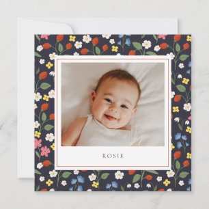 Strawberries navy Baby Birth  Announcement