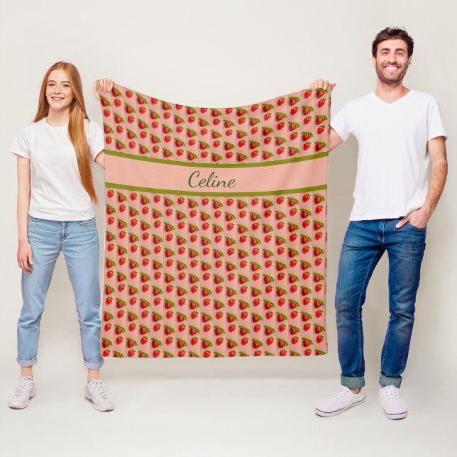 Strawberries on a pink fabric background fleece blanket (In Situ)