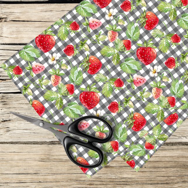 strawberries on black and white gingham background tissue paper (Creator Uploaded)
